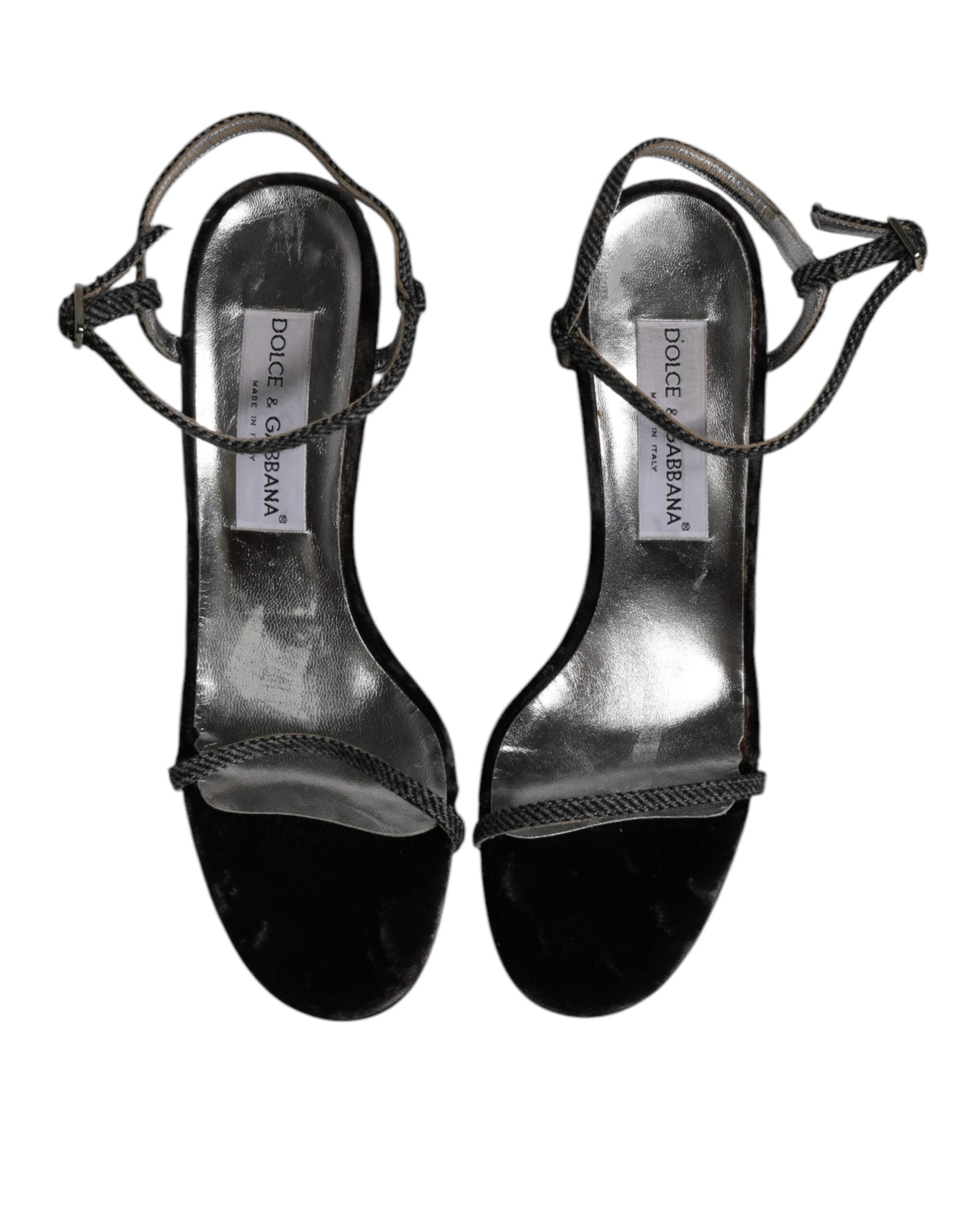 Chaussures à talons hauts noires Dolce & Gabbana avec bride à la cheville, sandales élégantes en cuir pour femme