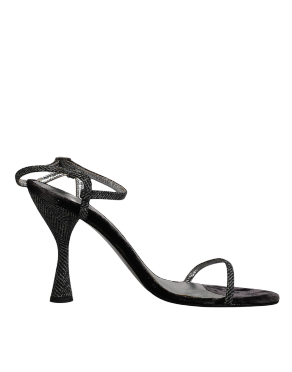 Sandales à talons noirs Dolce & Gabbana avec bride à la cheville et semelle en cuir, vues en gros plan.