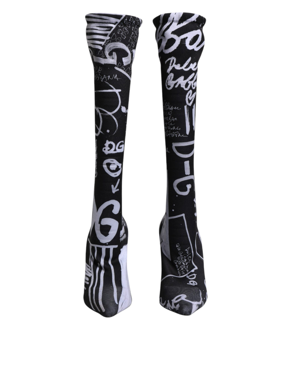 Chaussures noires à logo Dolce & Gabbana, bottines à talons stretch et hautes, élégantes et sophistiquées.
