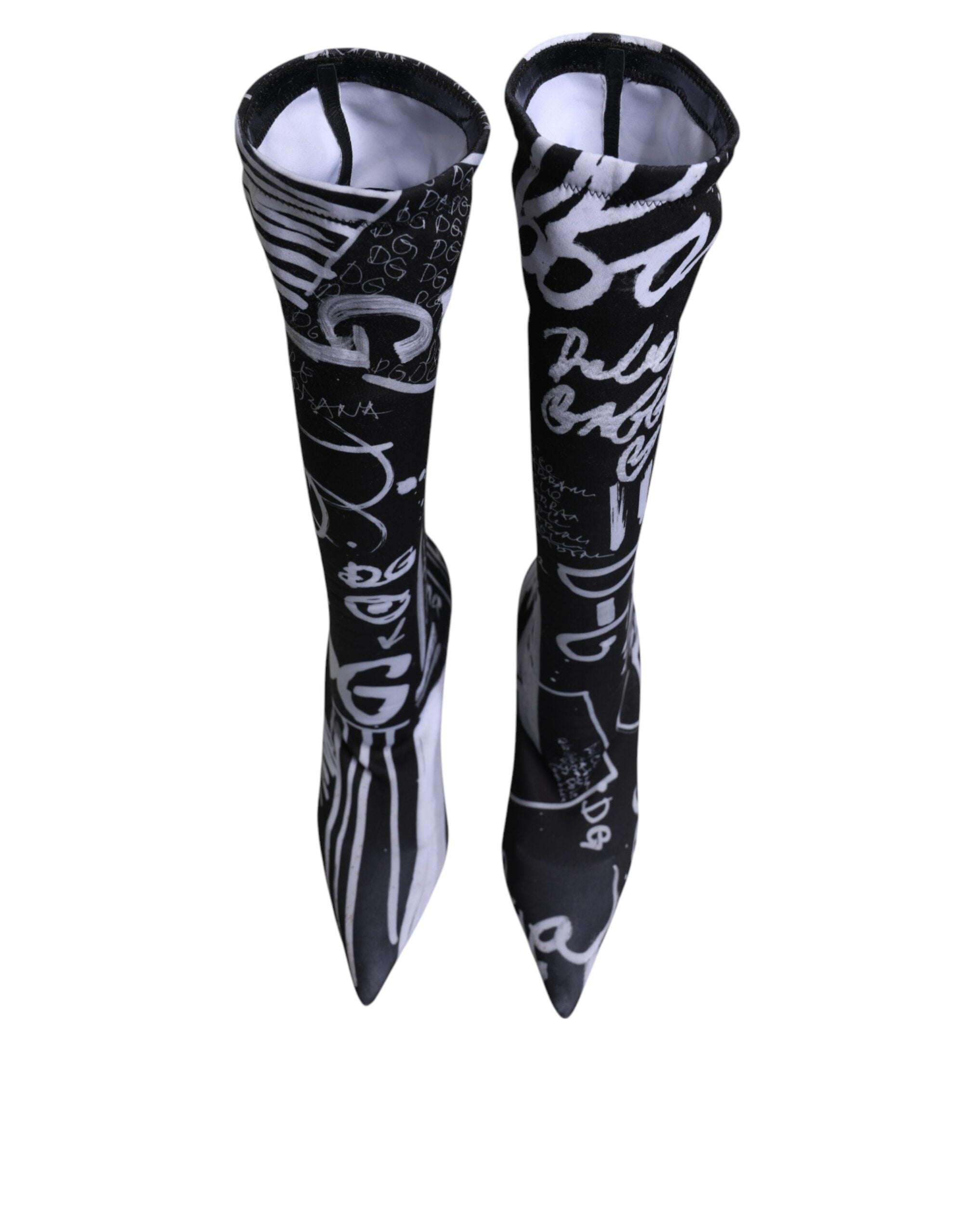 Chaussures Dolce & Gabbana talons hauts en cuir noir avec logo stretch, bottines élégantes et sophistiquées.