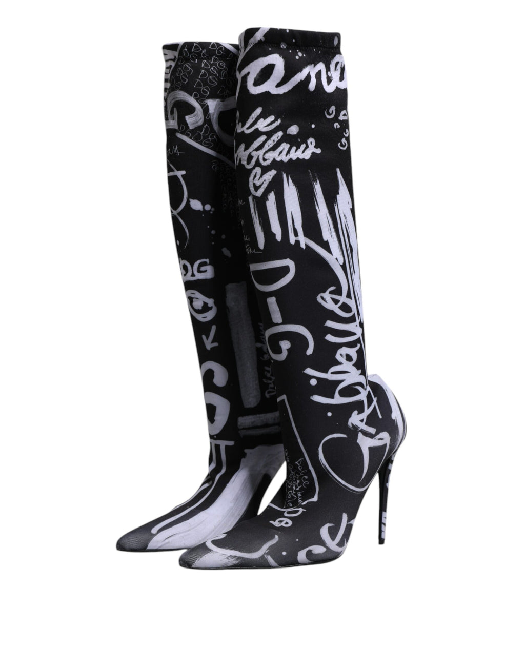 Chaussures à talons hauts noires Dolce & Gabbana, bottines stretch avec logo, élégantes et sophistiquées.