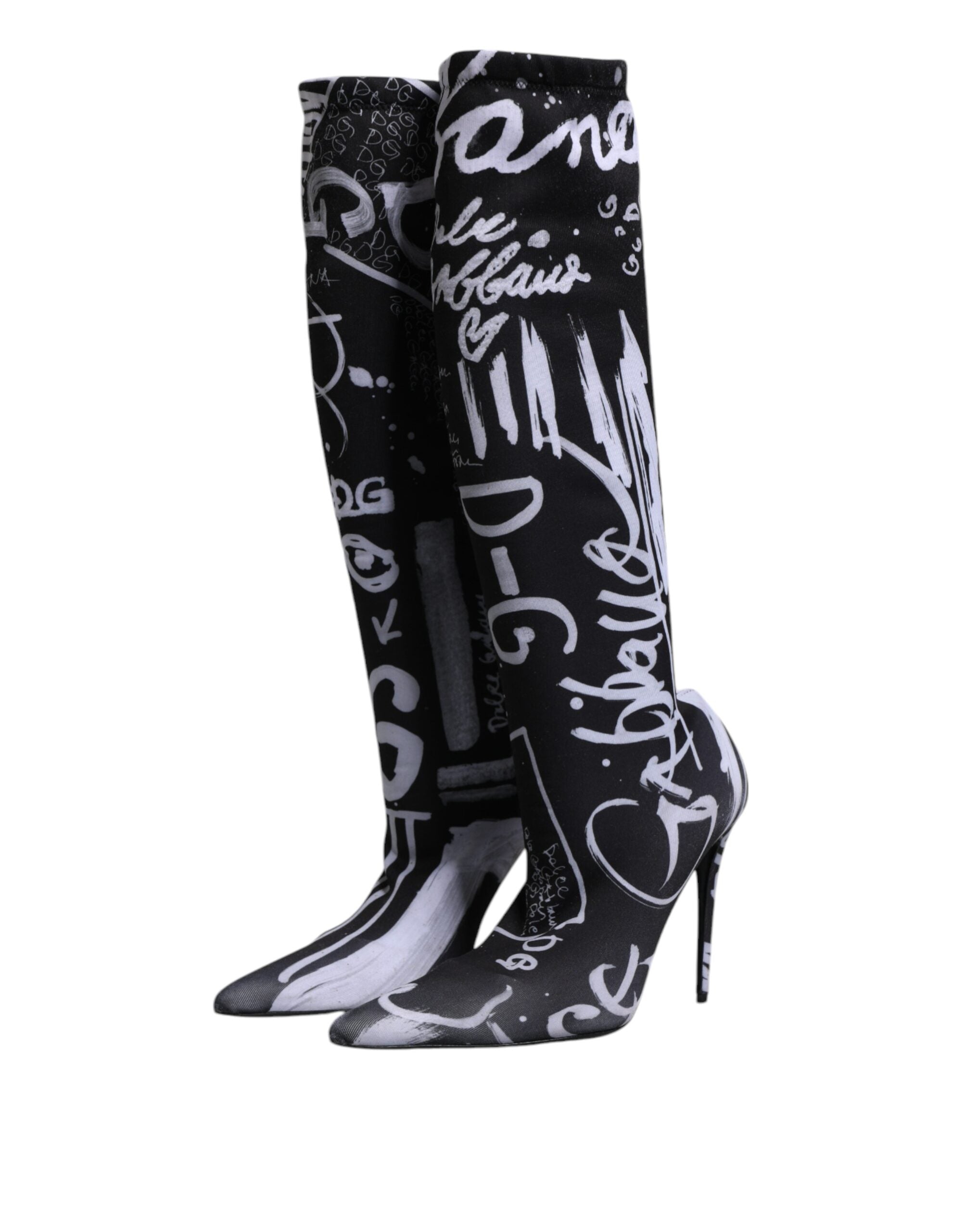 Chaussures à talons hauts noires Dolce & Gabbana, bottines stretch avec logo, élégantes et sophistiquées.