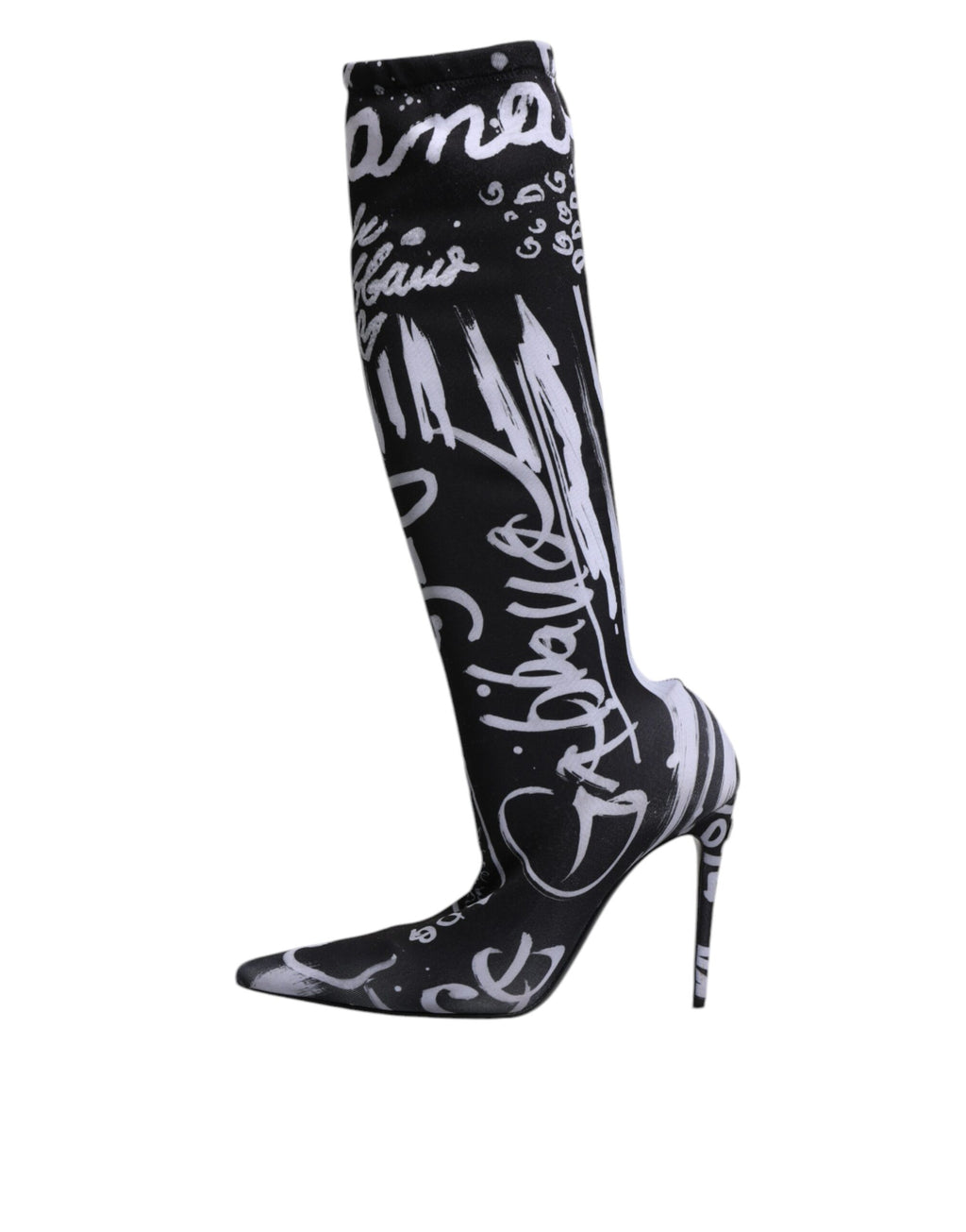 Chaussures à talons hauts Dolce & Gabbana noires avec logo stretch, bottines élégantes en cuir pour femmes.