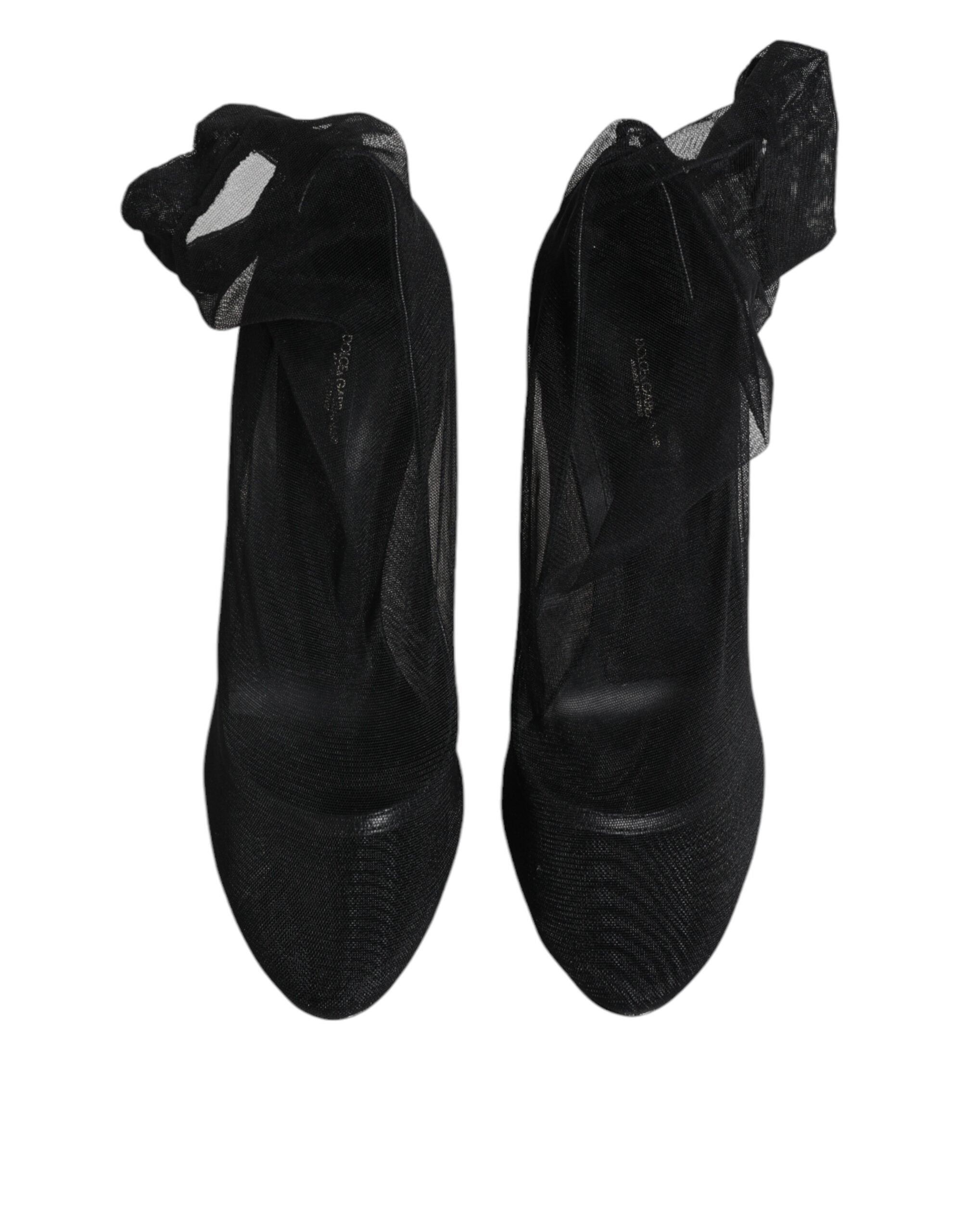 Bottes noires en nylon mesh de Dolce & Gabbana, style chaussette, avec semelle épaisse et design moderne.