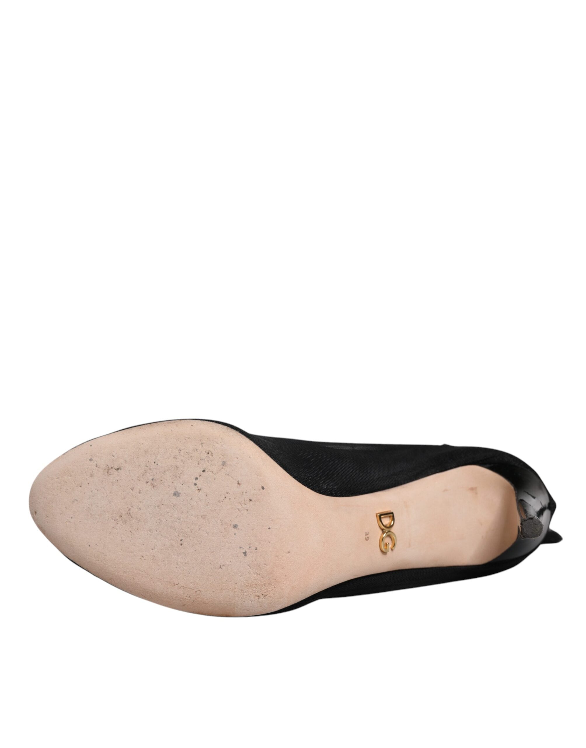 Bottes noires en nylon mesh style chaussette de Dolce & Gabbana, chaussures élégantes avec design moderne et tissu transparent.