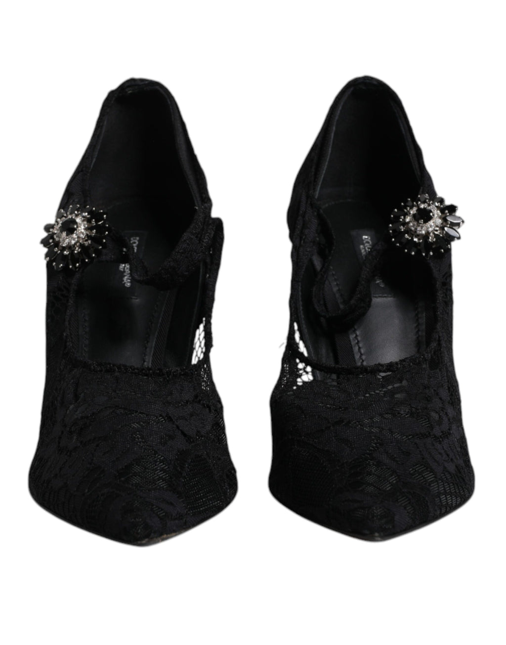 Chaussures à talons Mary Jane Dolce & Gabbana noires en dentelle avec cristaux, style élégant et sophistiqué.