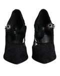 Chaussures à talons Mary Jane Dolce & Gabbana noires en dentelle avec cristaux, style élégant et sophistiqué.