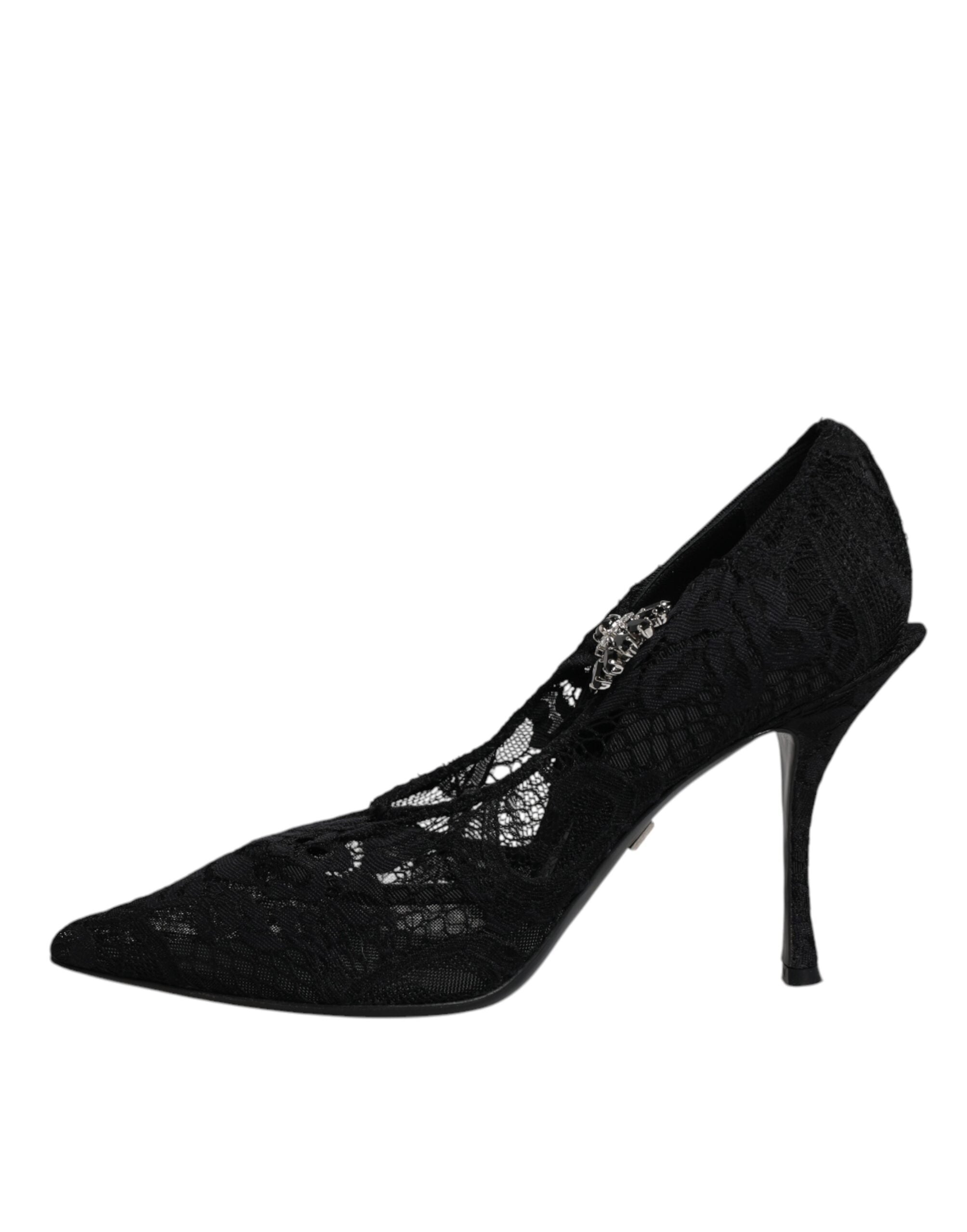 Chaussures Mary Jane Dolce & Gabbana en dentelle noire ornée de cristaux, élégantes et raffinées.