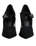 Chaussures à talons Mary Jane noires Dolce & Gabbana en dentelle avec cristaux élégants, style sophistiqué et féminin.