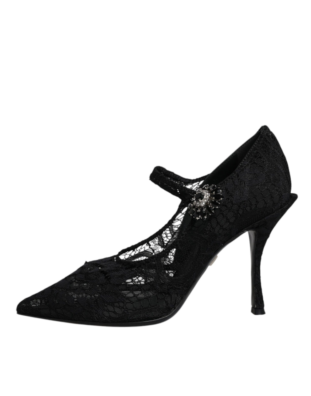 Chaussures Mary Jane Dolce & Gabbana en dentelle noire avec cristaux, style élégant et féminin.