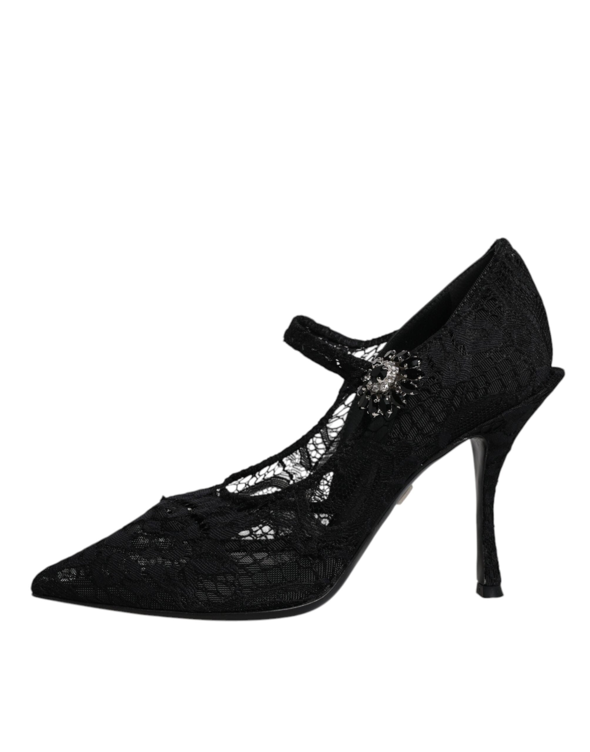 Chaussures Mary Jane Dolce & Gabbana en dentelle noire avec cristaux, style élégant et féminin.