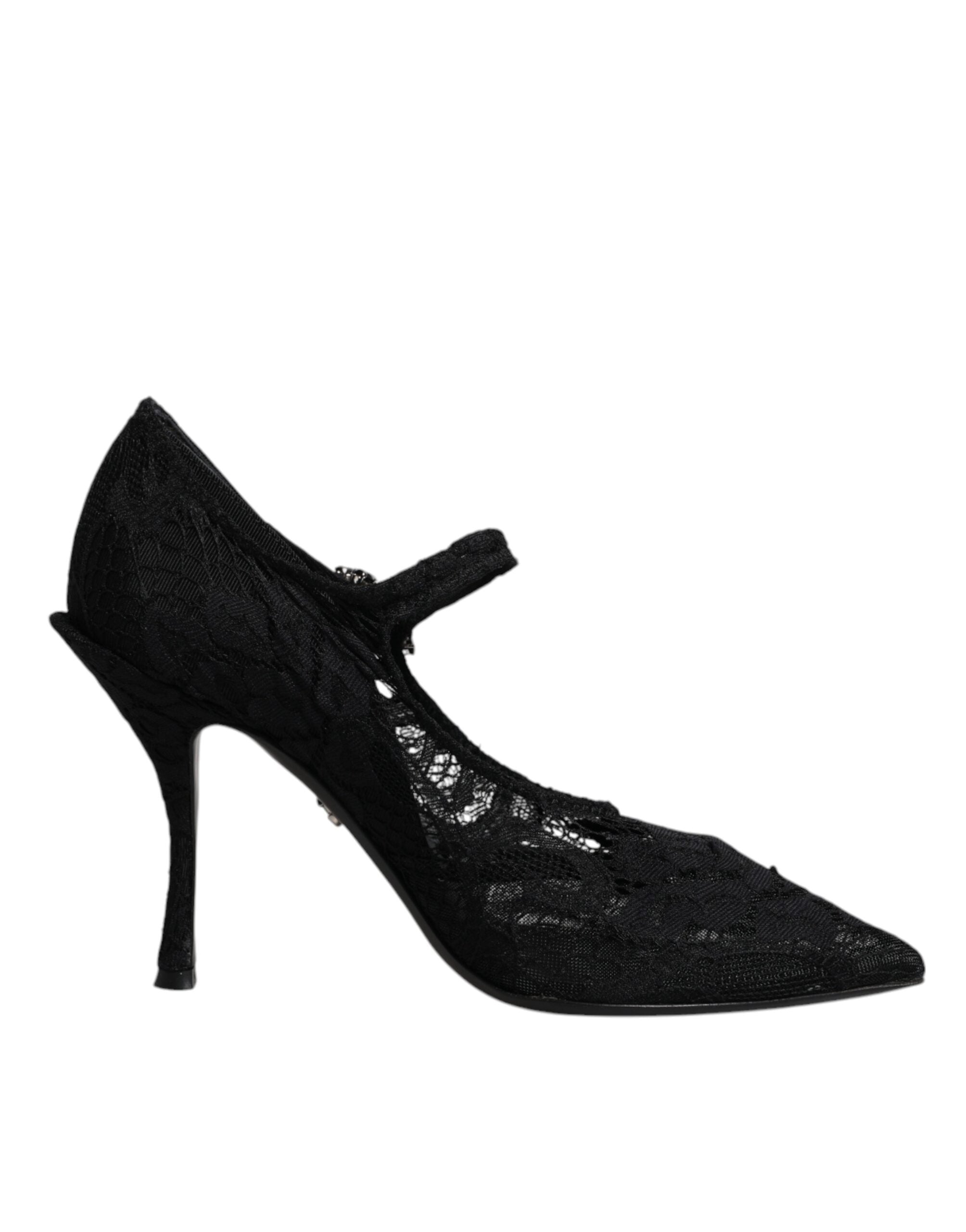 Chaussures à talons Mary Jane Dolce & Gabbana noires en dentelle avec cristaux, élégantes et sophistiquées.