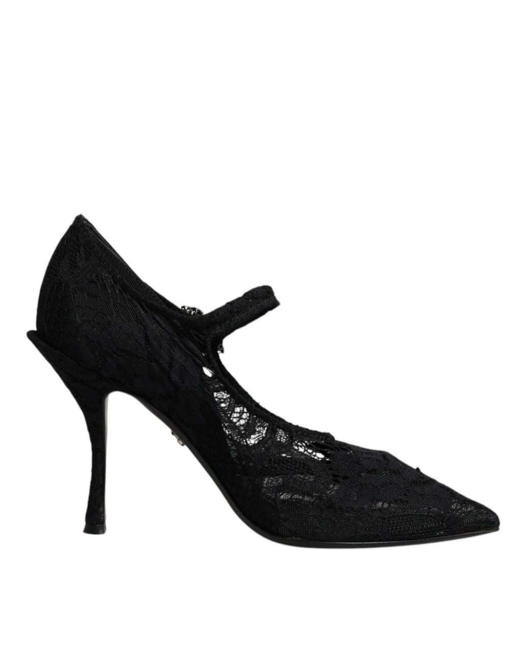 Chaussures Mary Jane Dolce & Gabbana en dentelle noire ornée de cristaux, élégantes et raffinées.