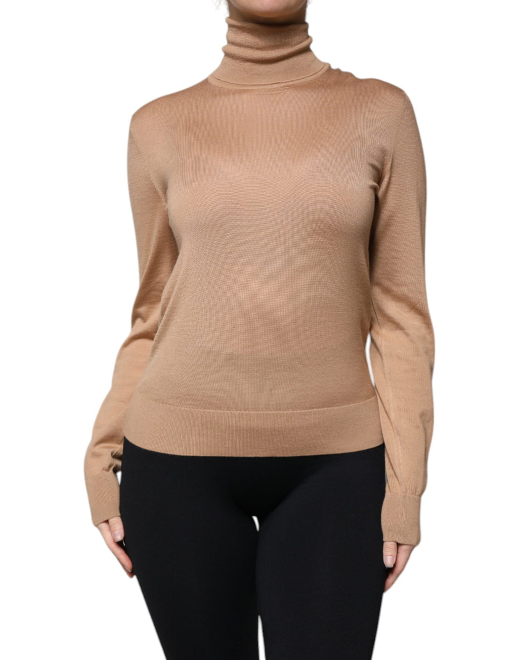 Pull à col roulé Dolce & Gabbana marron à manches longues, en maille douce et élégante.