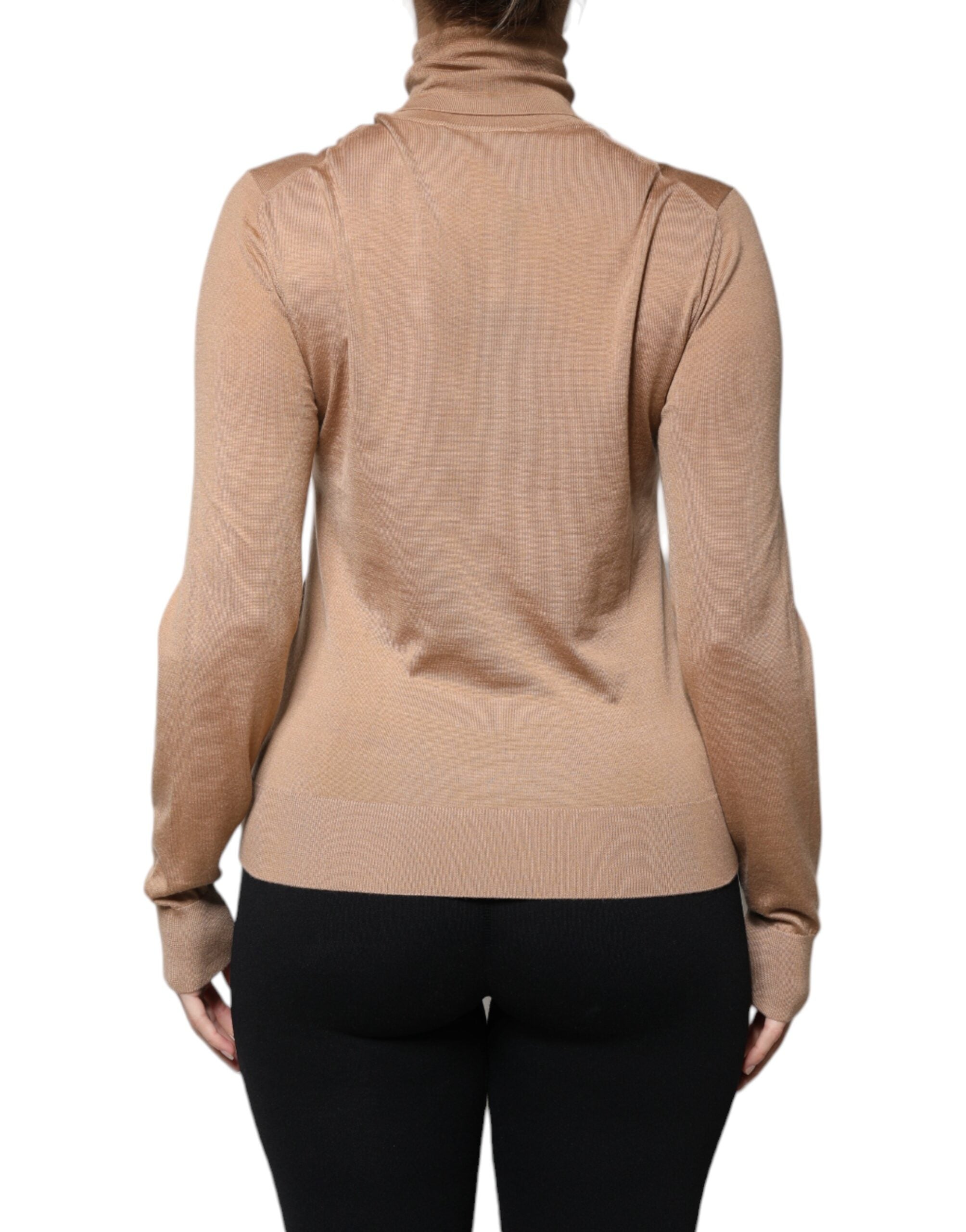 Pull à col roulé marron Dolce & Gabbana à manches longues, sweater en laine élégant et chaud pour femme.