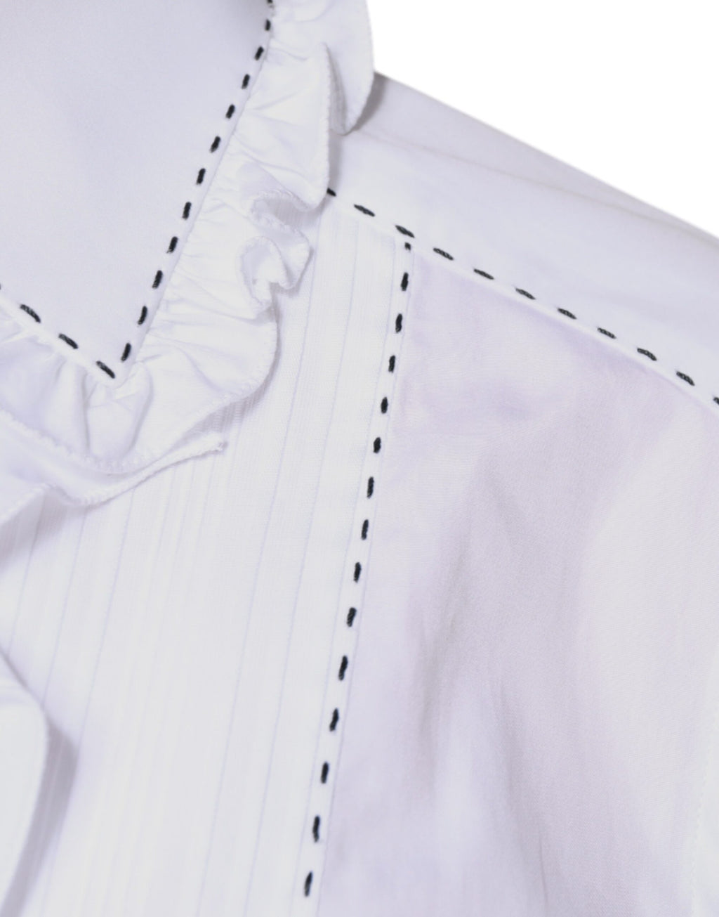 Chemise blanche en coton Dolce & Gabbana avec manches longues et col à volants, élégante et sophistiquée.