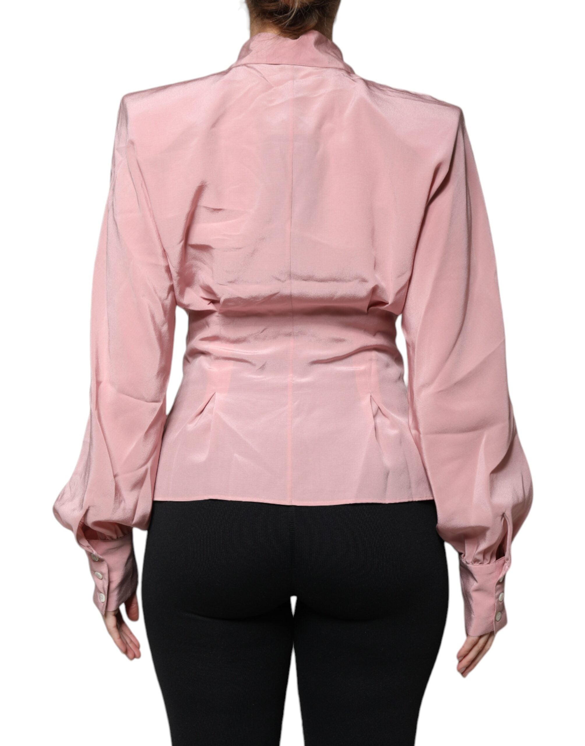 Chemise rose en coton à manches longues avec col, Dolce & Gabbana, style élégant et sophistiqué pour femme.
