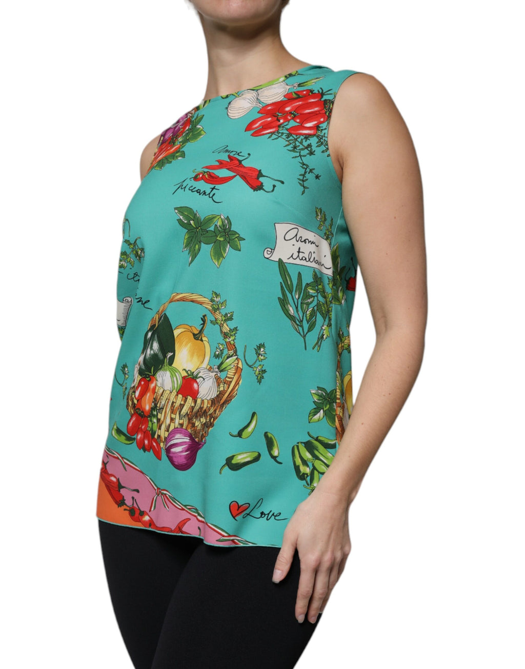 Débardeur sans manches Dolce & Gabbana avec motif coloré de légumes multicolores, en coton léger.