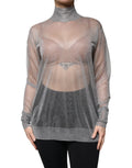 Blouse Dolce & Gabbana en mesh gris à col roulé à manches longues, vue de face.