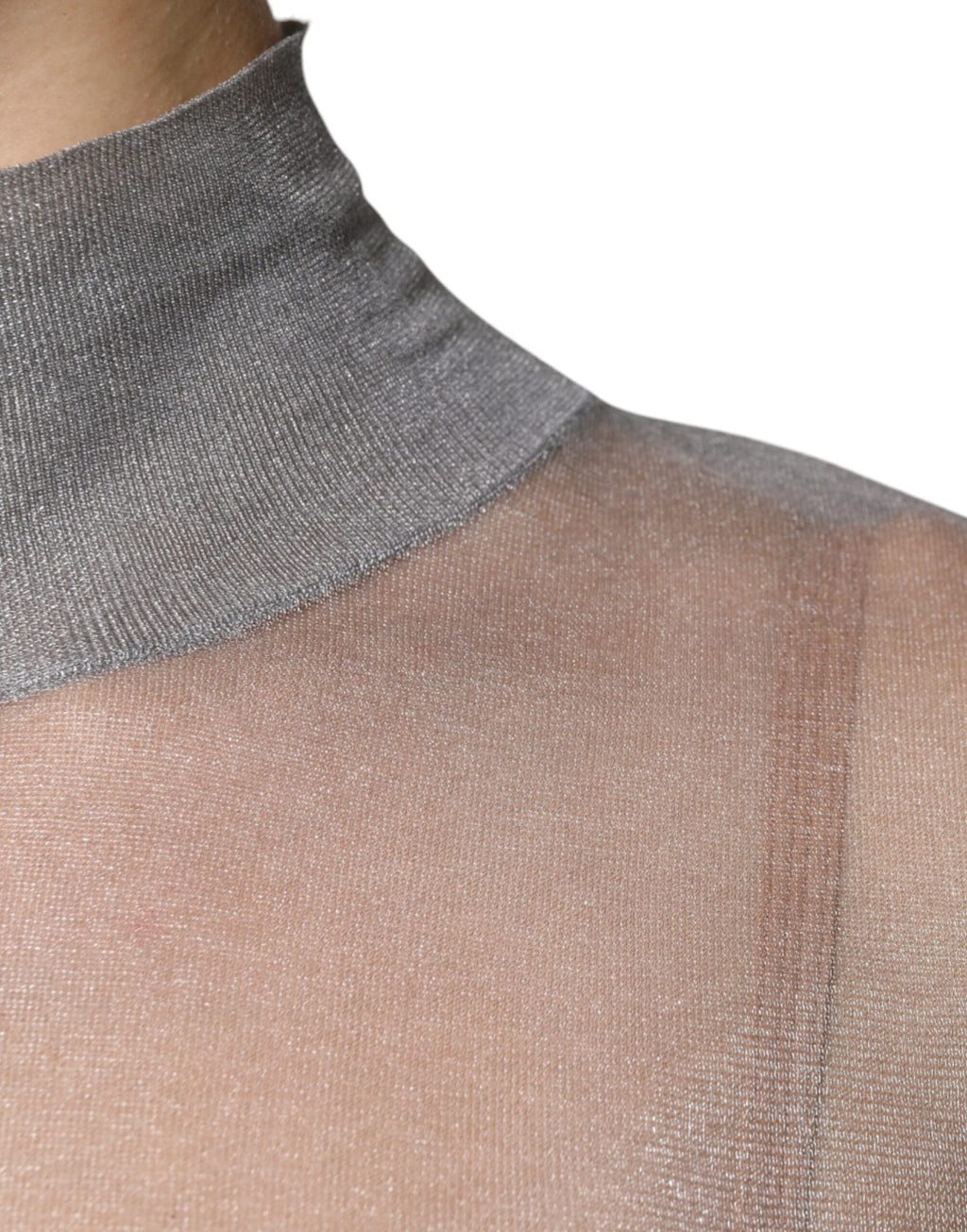 Blouse à manches longues en mesh gris Dolce & Gabbana avec col roulé élégant, vue de face.