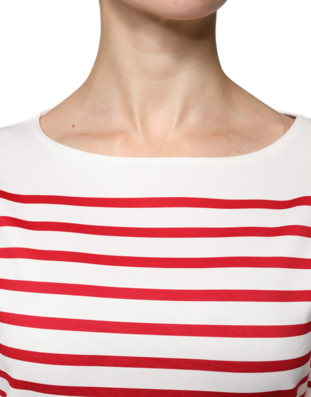 T-shirt à manches longues Dolce & Gabbana en coton blanc avec rayures rouges, style élégant et décontracté.