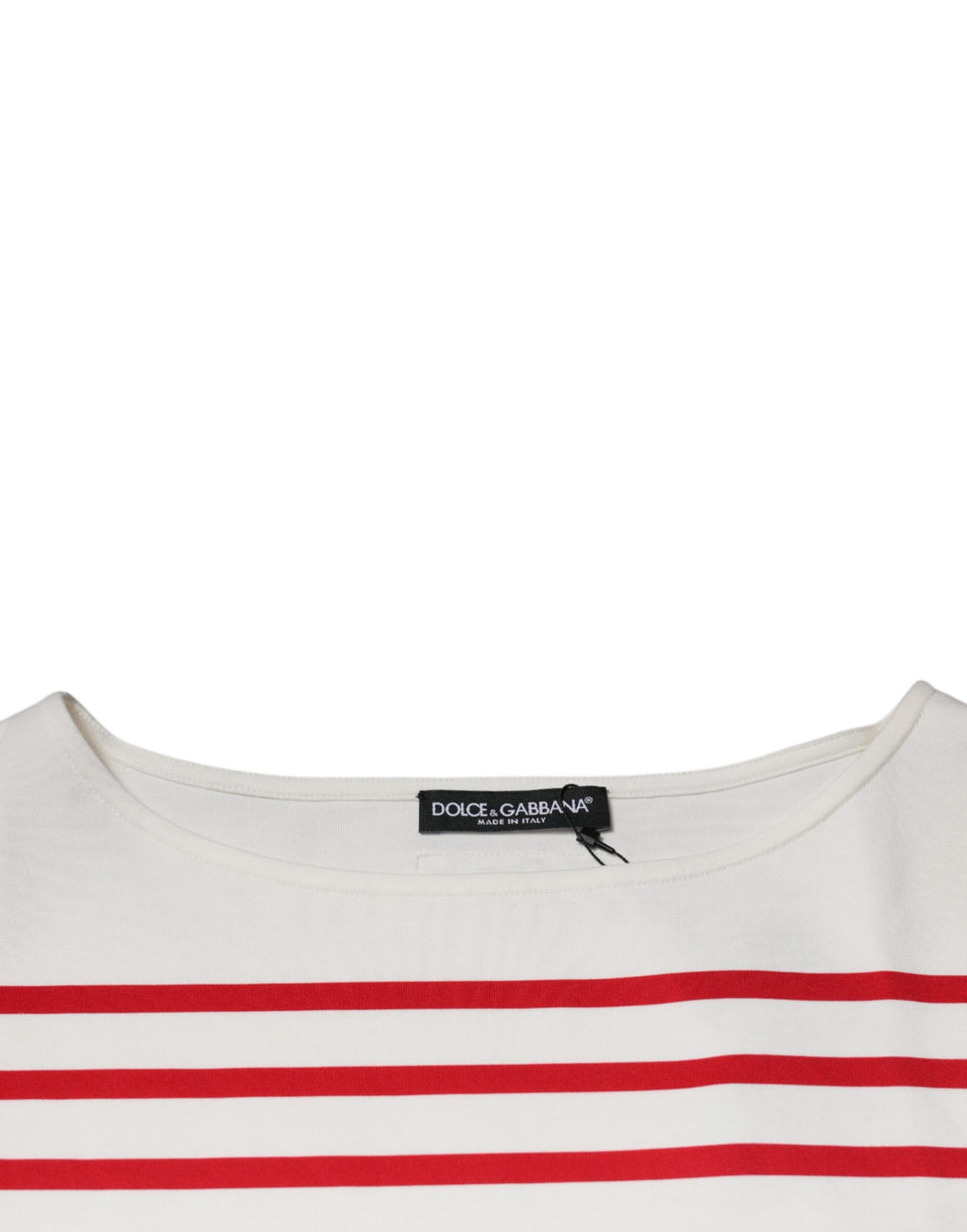 Haut à manches longues en coton blanc avec rayures rouges de Dolce & Gabbana, détails élégants et style sophistiqué.