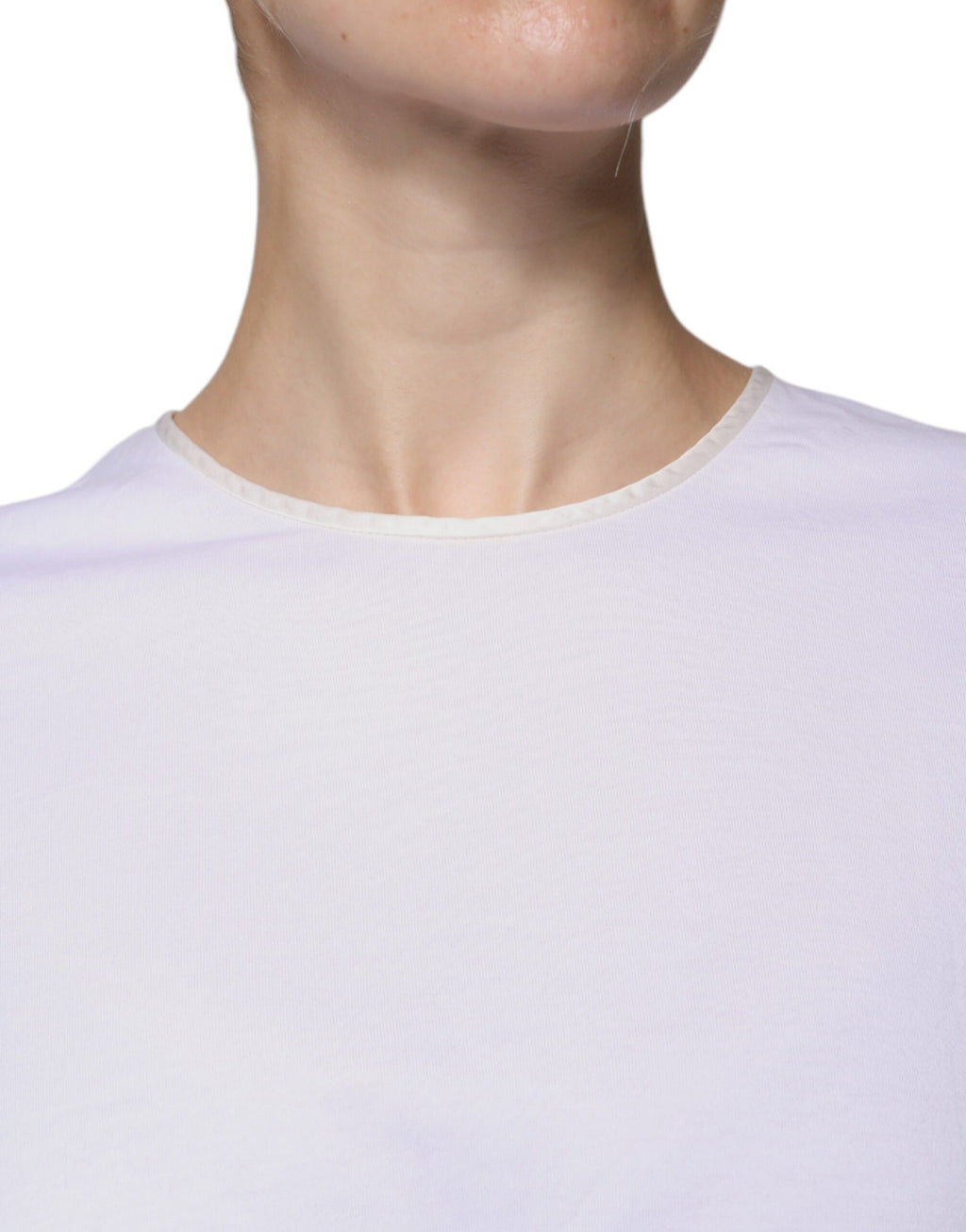 Blouse Dolce & Gabbana en coton et soie blanche à col rond et coupe fluide, vue de face.