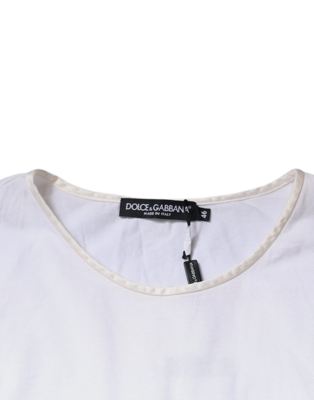 Chemisier blanc en coton et soie Dolce & Gabbana à col rond, élégante blouse à manches longues pour femme.