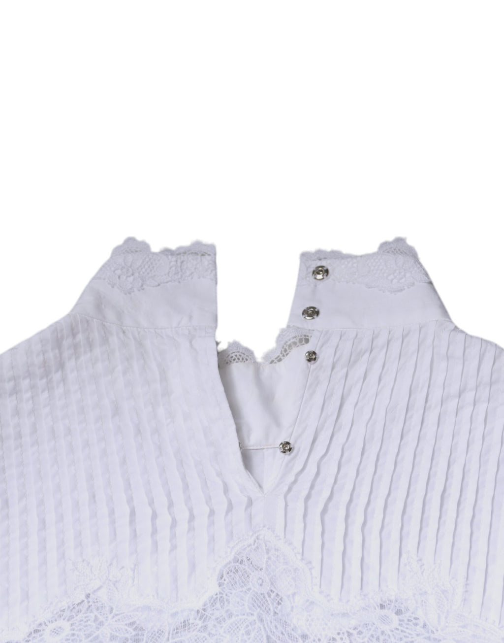 Chemise à col roulé blanc en coton avec broderie en dentelle de Dolce & Gabbana, vue de face.
