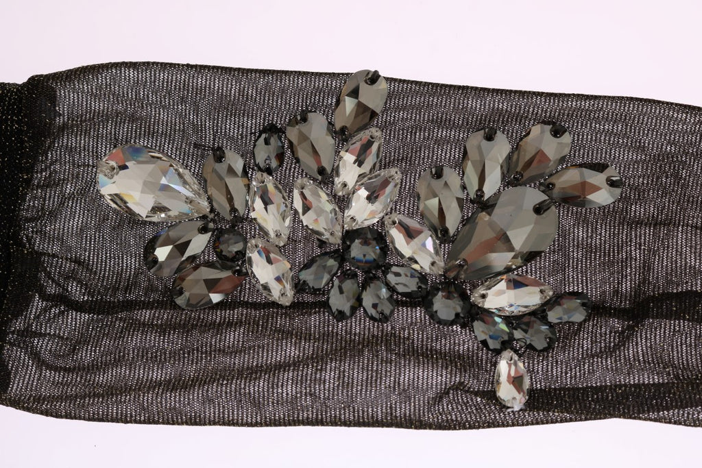 Dolce & Gabbana Schwarze Stretch-Socken mit Blumenmuster und klaren Kristallen