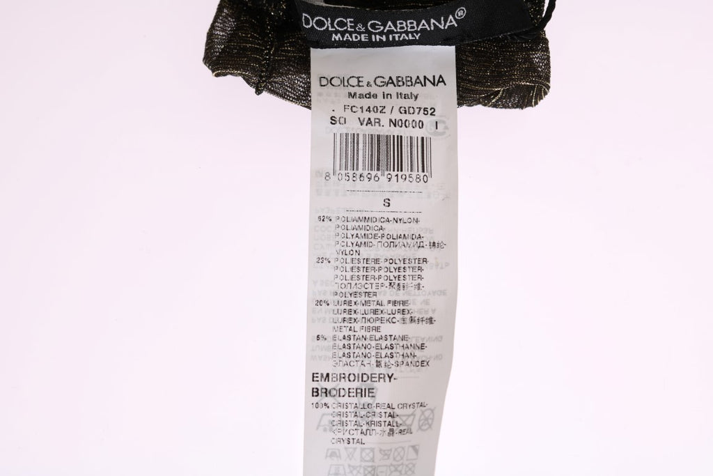 Dolce & Gabbana Schwarze Stretch-Socken mit Blumenmuster und klaren Kristallen