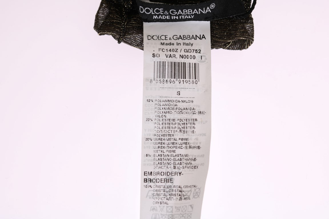 Dolce & Gabbana Schwarze Stretch-Socken mit Blumenmuster und klaren Kristallen