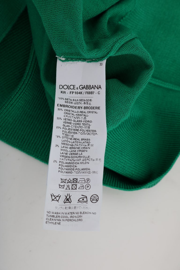 Dolce & Gabbana grüner Seidenpullover mit Bananenmotiv und Kristallen