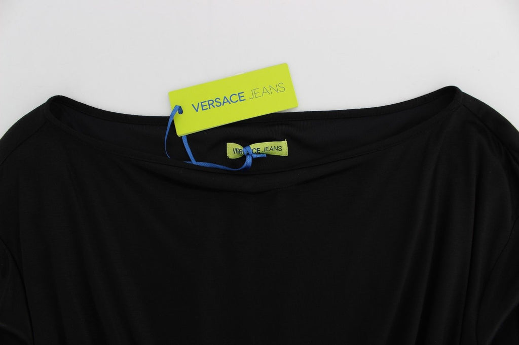 Robe courte noire en modal et soie de Versace Jeans, style décontracté et élégant, vue de face.