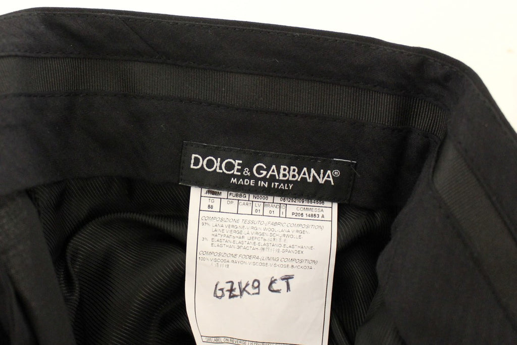 Pantalon plissé en laine extensible noir de Dolce & Gabbana, style élégant et ajusté, vue frontale.