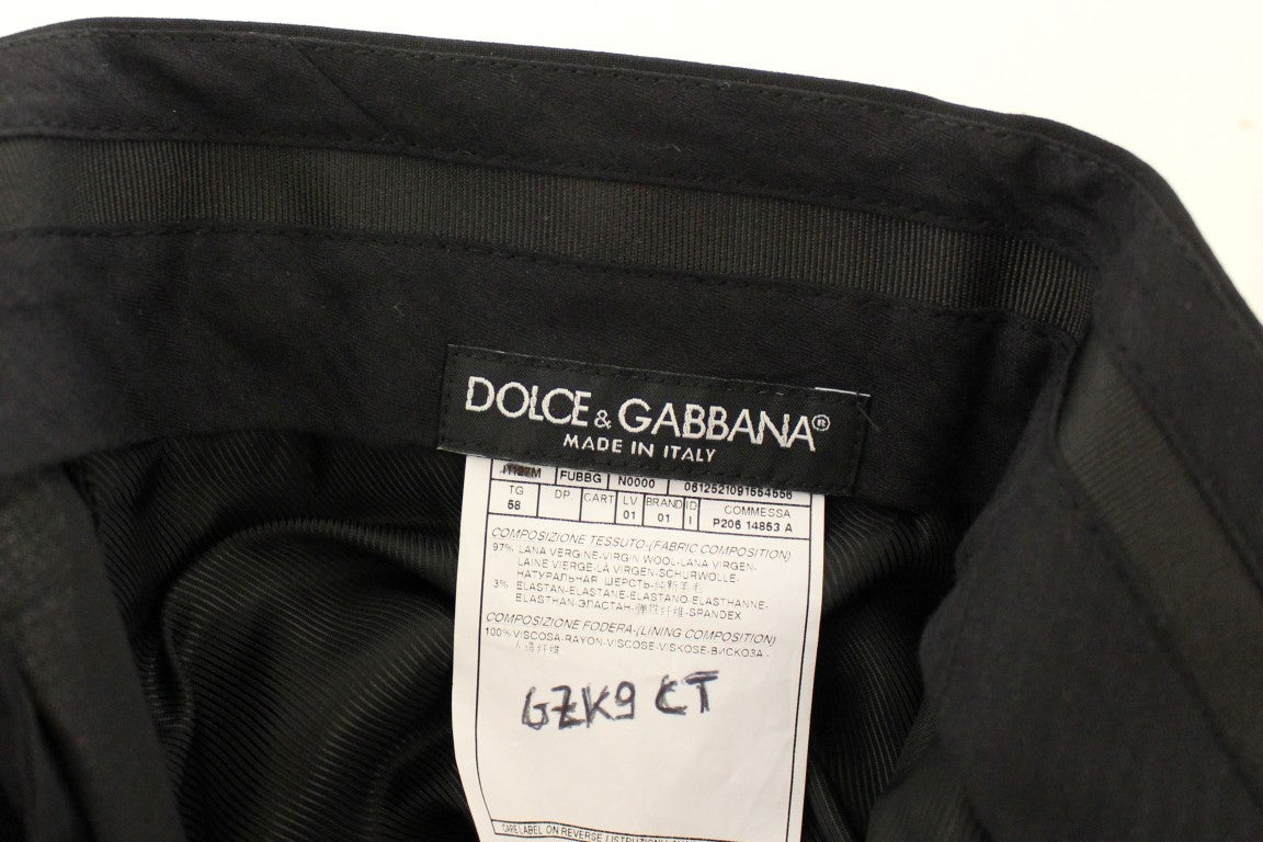Pantalon plissé en laine extensible noir de Dolce & Gabbana, style élégant et ajusté, vue frontale.