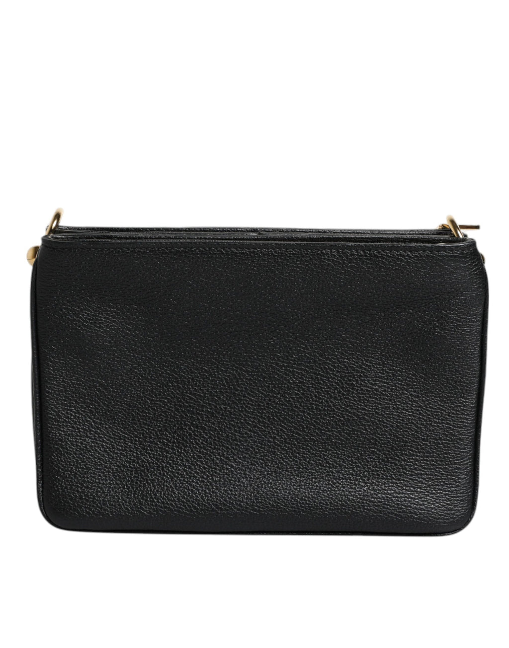 Pochette Dolce & Gabbana en cuir grainé noir avec plaque logo, élégante et compacte pour accessoires de mode.