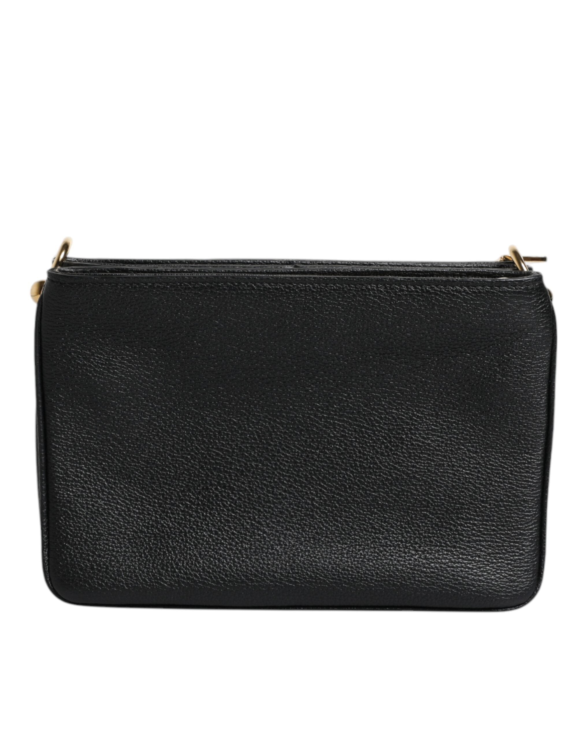 Pochette Dolce & Gabbana en cuir grainé noir avec plaque logo, élégante et compacte pour accessoires de mode.