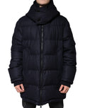 Doudoune noire en nylon avec capuche pour homme de Dolce & Gabbana, veste matelassée et élégante, vue de face.