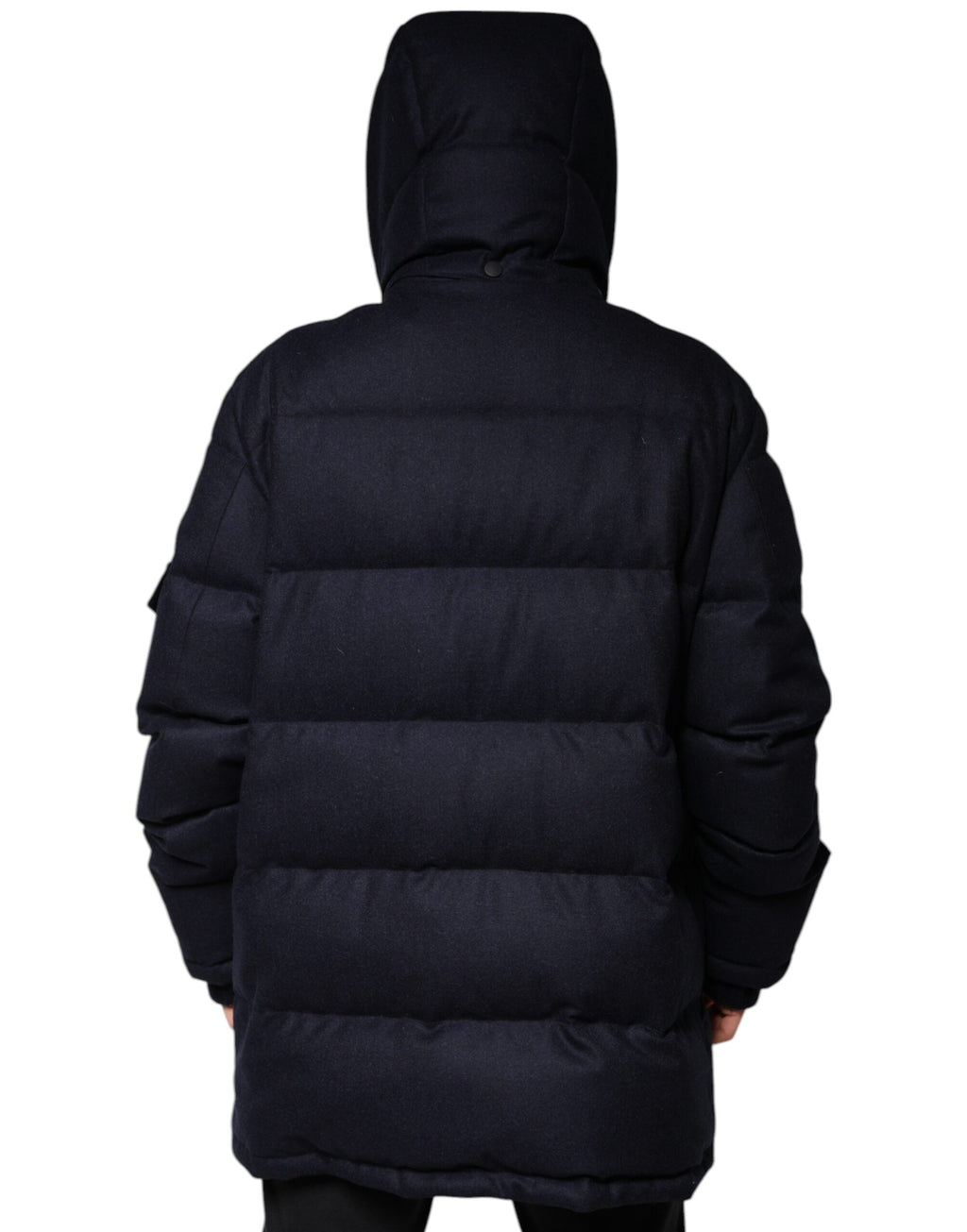 Veste homme Dolce & Gabbana en nylon noir avec capuche, manteau matelassé et chaud pour l'hiver.