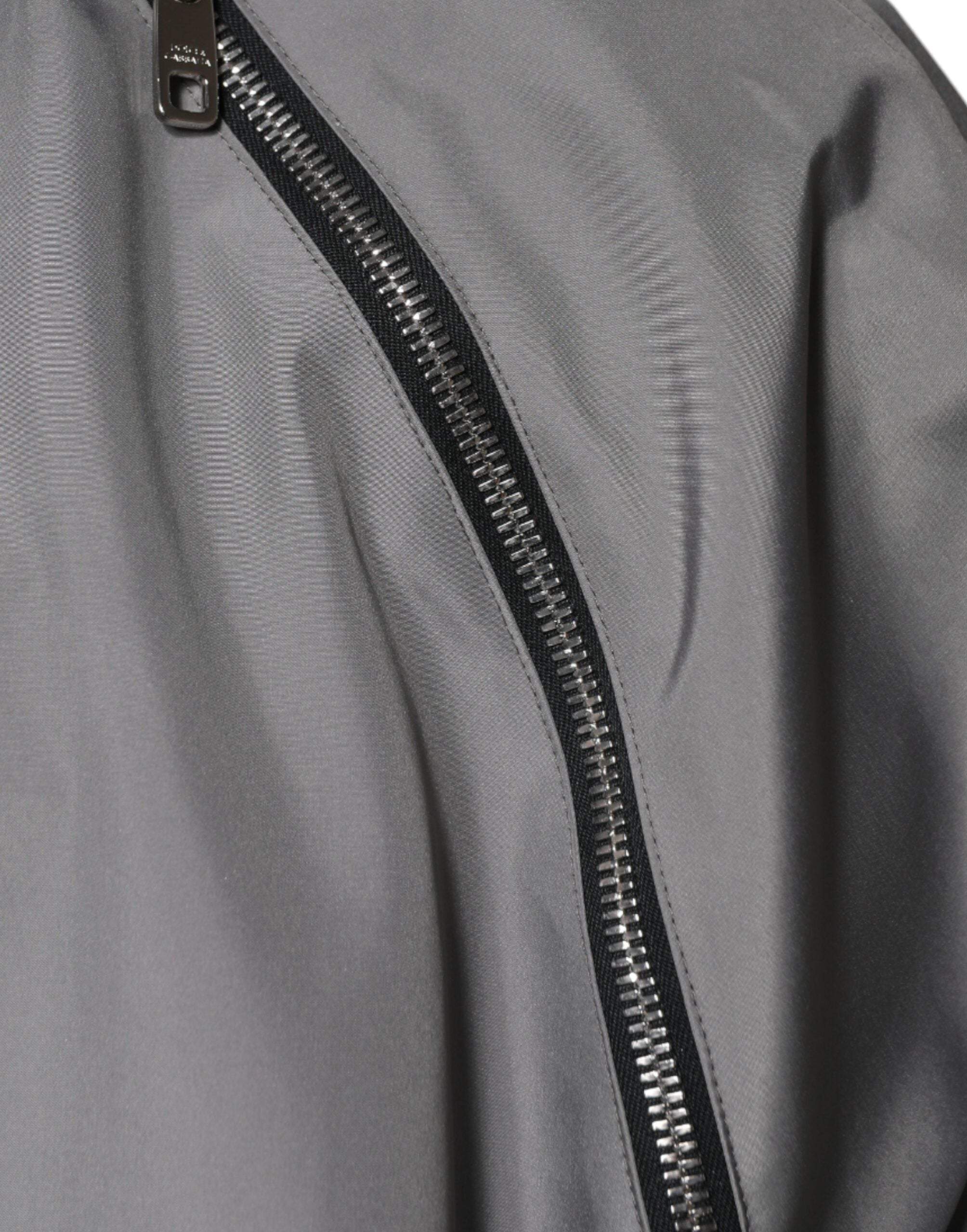 Veste homme à capuche gris en polyester de Dolce & Gabbana, veste zippée intégrale avec détails modernes.