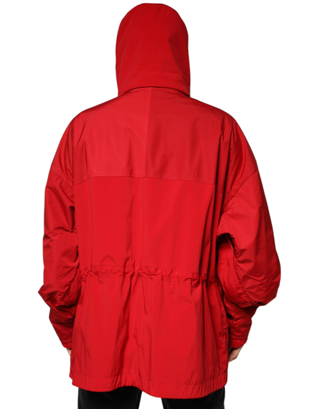 Veste parka homme rouge en nylon avec capuche et fermeture éclair complète, par Dolce & Gabbana.