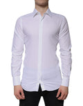 Chemise formelle blanche en coton pour homme Dolce & Gabbana avec détails dorés, élégante et sophistiquée.