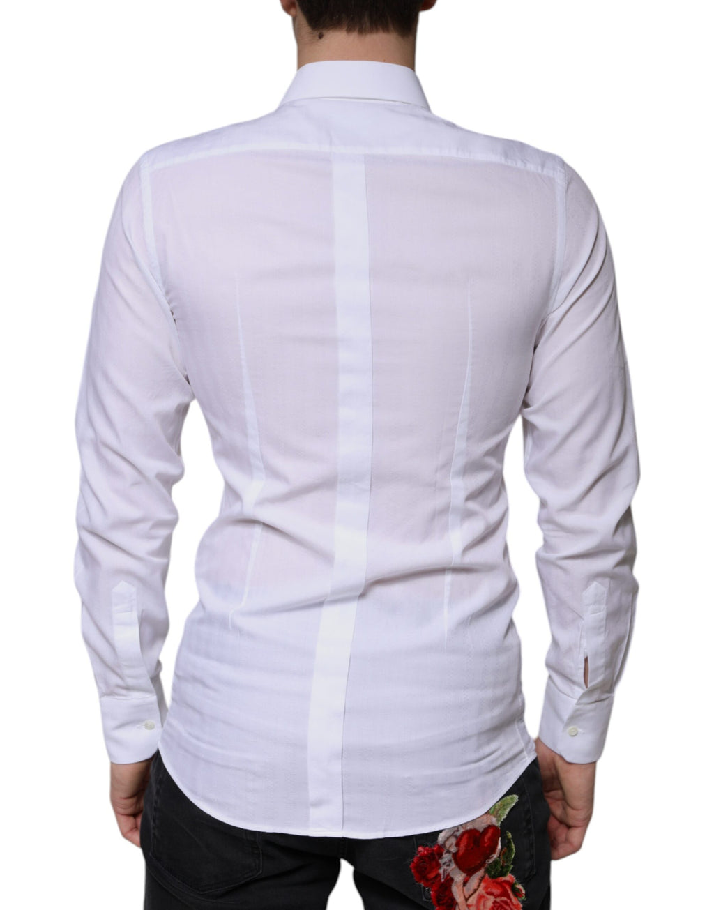 Chemise formelle blanche en coton pour homme de Dolce & Gabbana avec boutons dorés, élégante et classique.