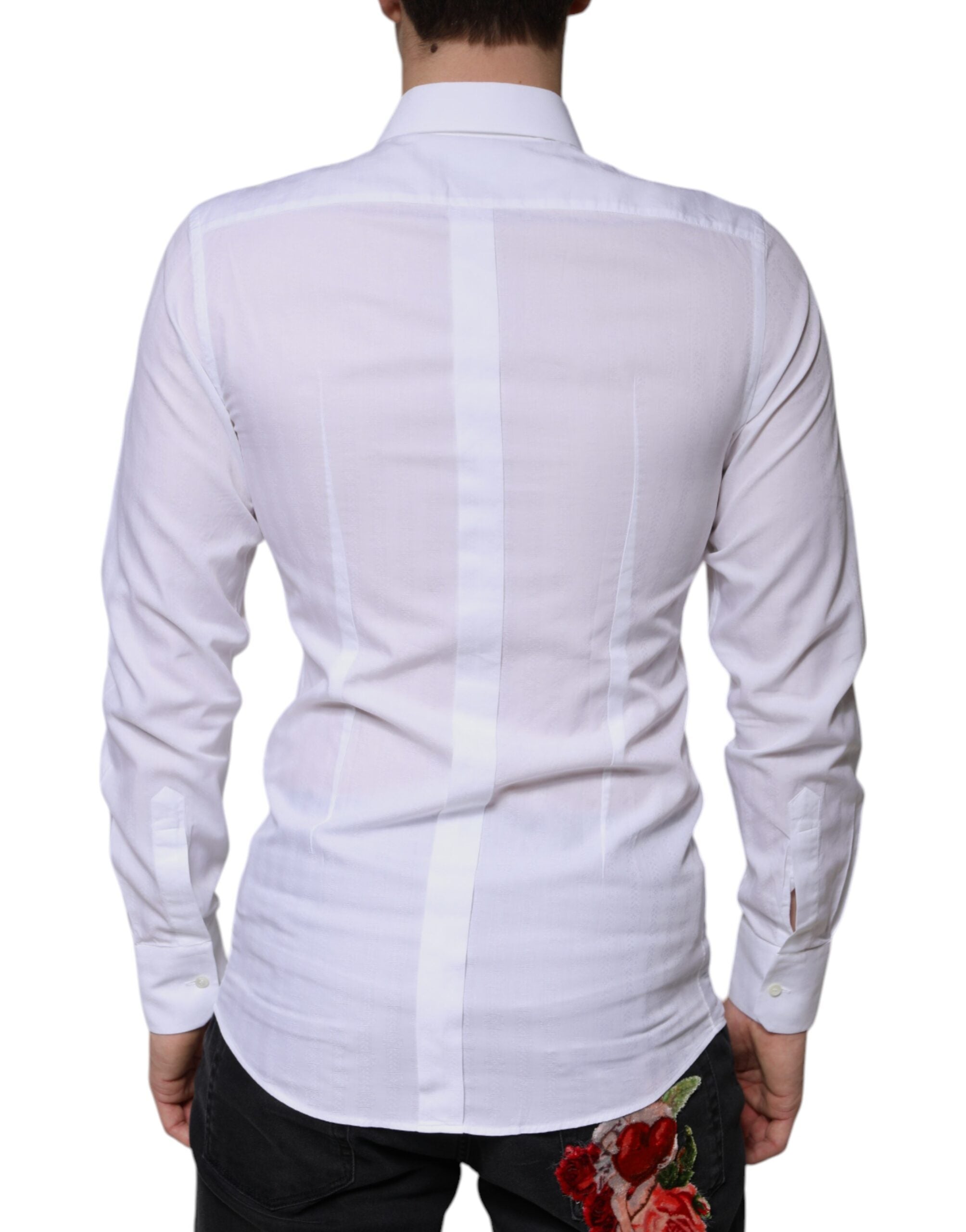 Chemise formelle blanche en coton pour homme de Dolce & Gabbana avec boutons dorés, élégante et classique.