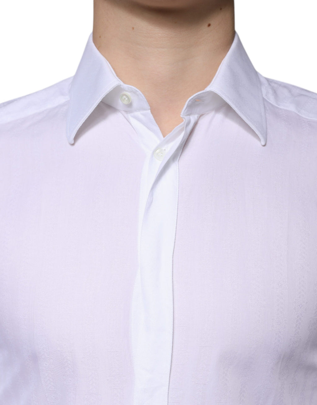 Chemise formelle blanche en coton Dolce & Gabbana pour hommes avec boutons dorés, élégante chemise de costume pour homme.
