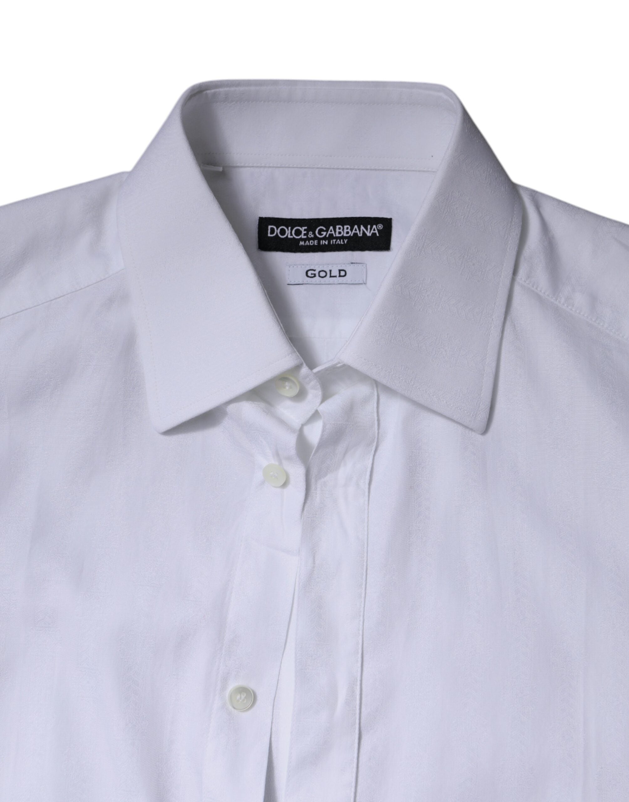 Chemise habillée blanche en coton pour homme de Dolce & Gabbana, élégante et sophistiquée, avec boutons dorés.