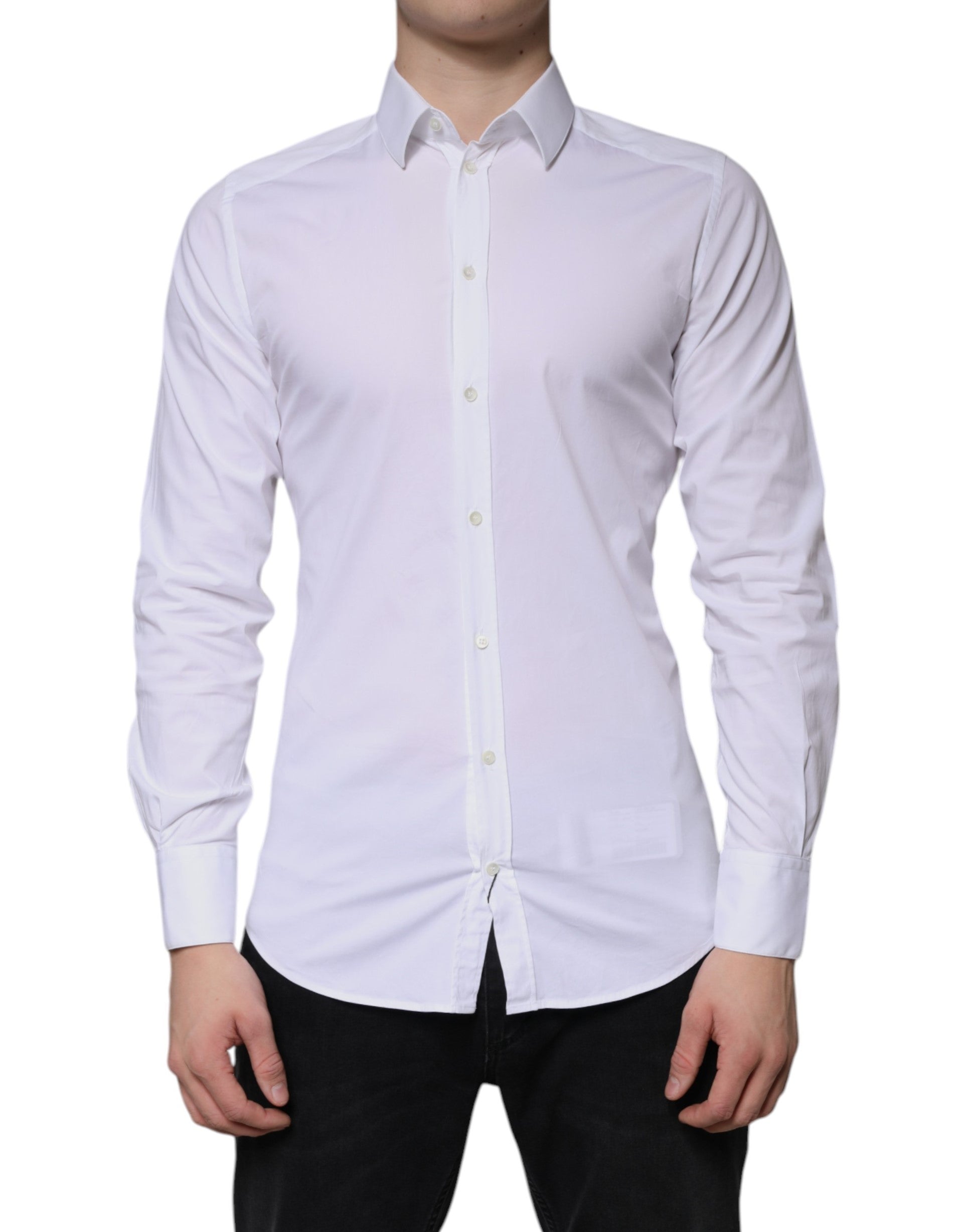 Chemise homme blanche en coton Dolce & Gabbana avec détails dorés pour une tenue formelle élégante