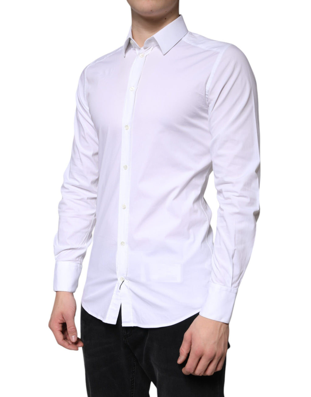 Chemise formelle blanche en coton Dolce & Gabbana pour homme avec broderie or, vue de face.
