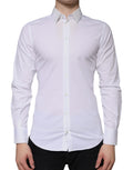 Chemise formelle blanche en coton Dolce & Gabbana pour homme avec boutons dorés, vue de face.